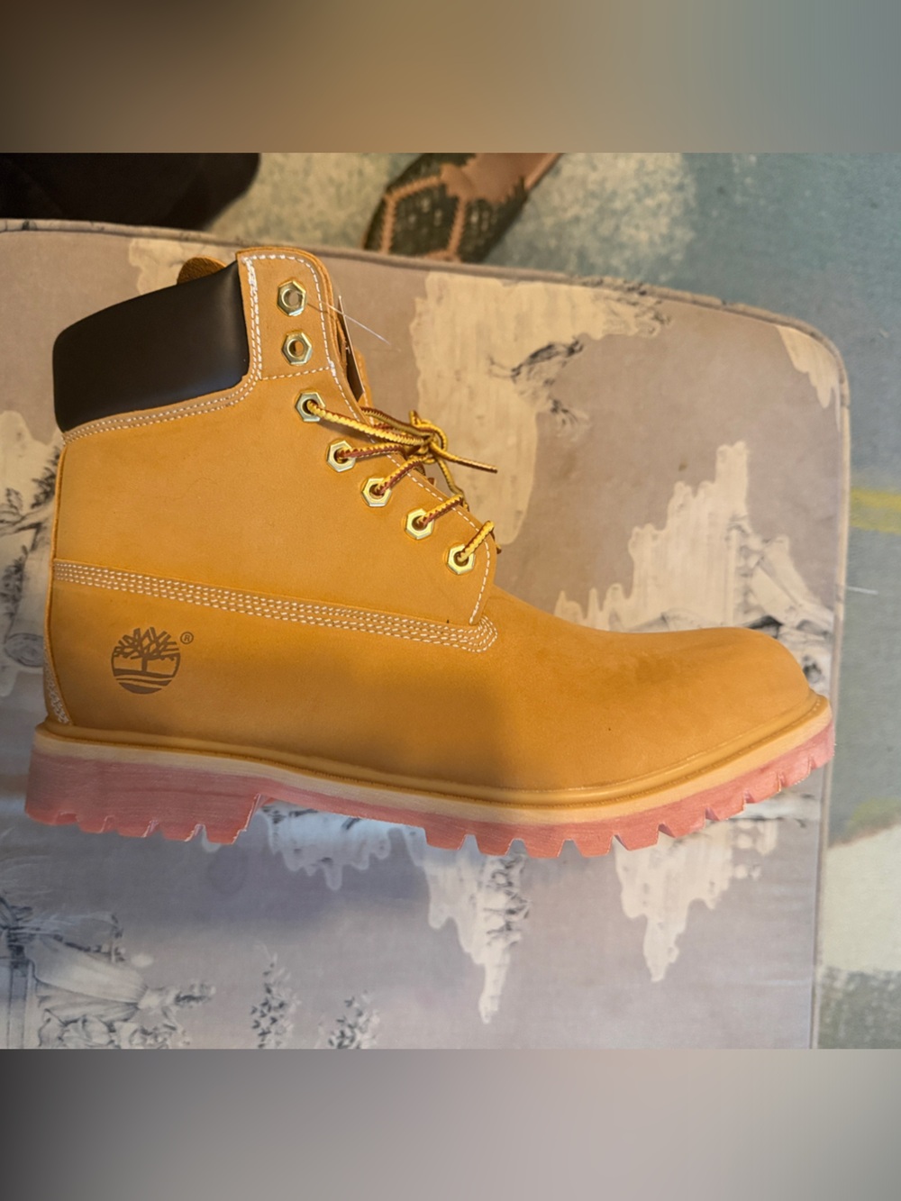Timberland Wheat Nubuck Boot with Pink Lug Sole
